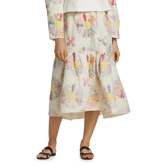 Sea New York Linden Patchwork Quilted Ruffle Hem Midi Skirt - Picture 3 of 16